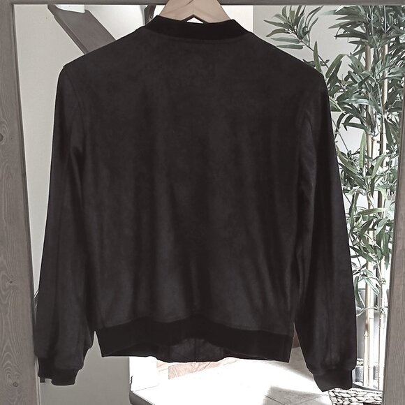 Dex Black Bomber Jacket in Faux Suede - Size Small - Picture 3 of 7